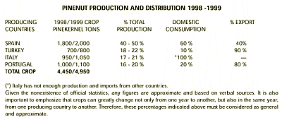 pine nut data production 1998-1999 on a global scale